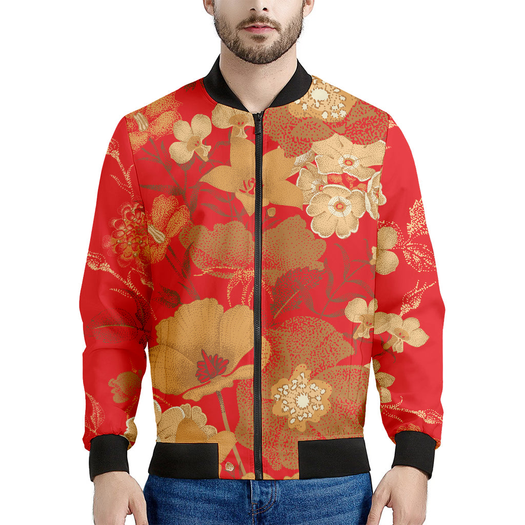 Vintage Chinese Flower Print Men's Bomber Jacket