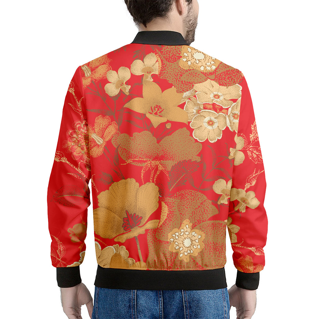 Vintage Chinese Flower Print Men's Bomber Jacket