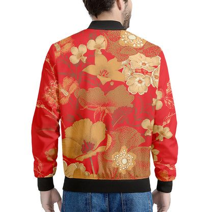 Vintage Chinese Flower Print Men's Bomber Jacket