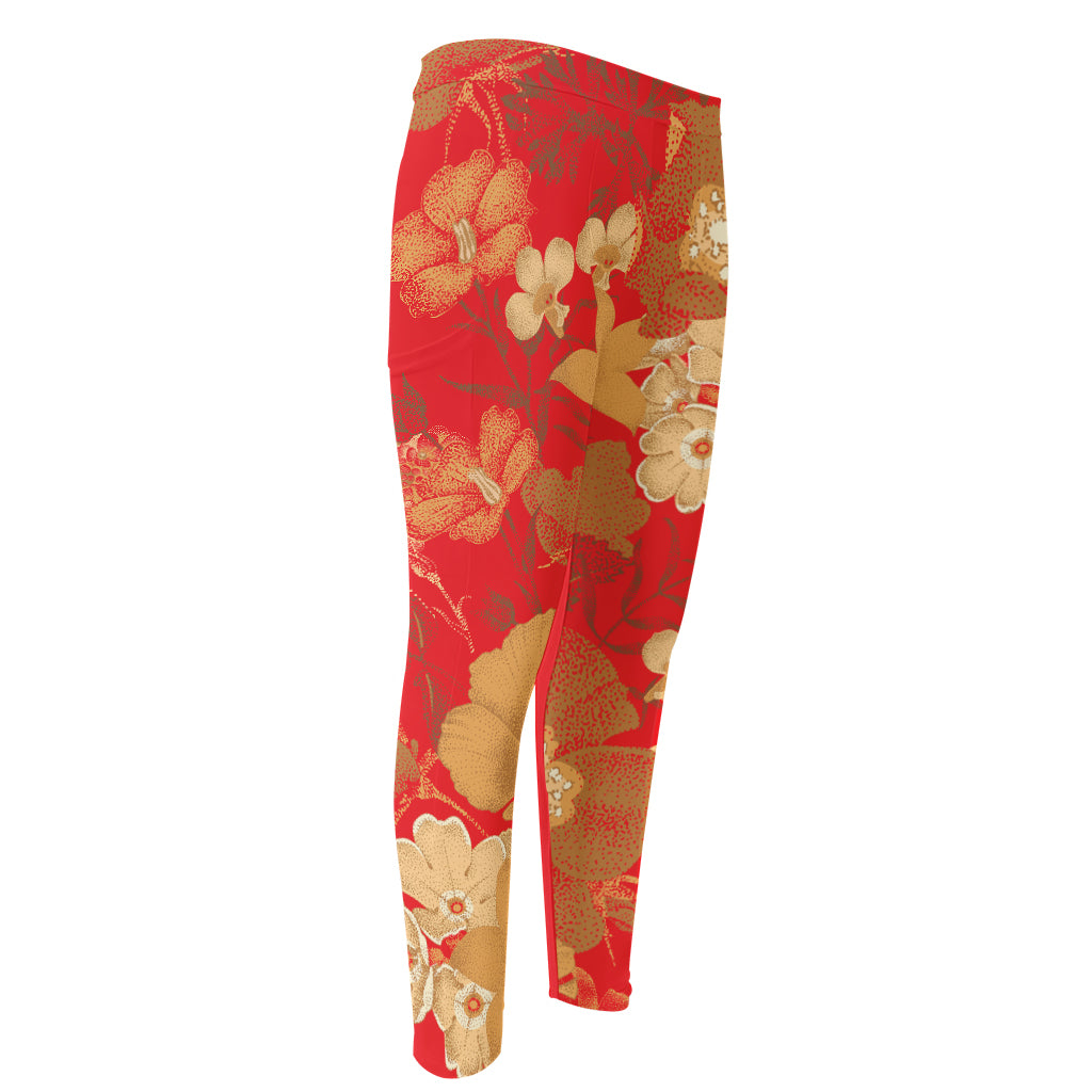 Vintage Chinese Flower Print Men's Compression Pants