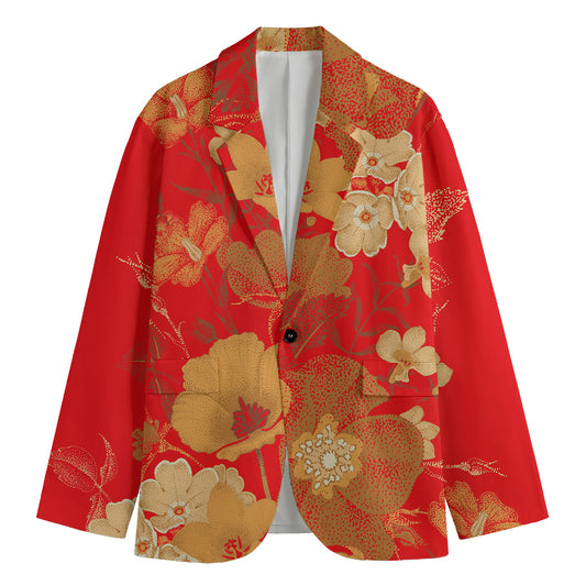 Vintage Chinese Flower Print Men's Cotton Blazer