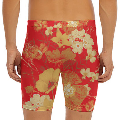 Vintage Chinese Flower Print Men's Long Boxer Briefs