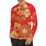 Vintage Chinese Flower Print Men's Long Sleeve Rash Guard