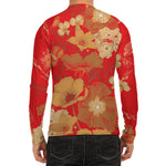 Vintage Chinese Flower Print Men's Long Sleeve Rash Guard