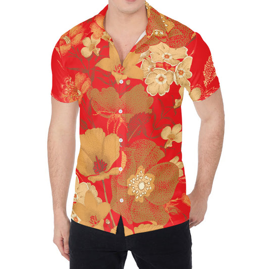Vintage Chinese Flower Print Men's Shirt