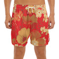 Vintage Chinese Flower Print Men's Split Running Shorts