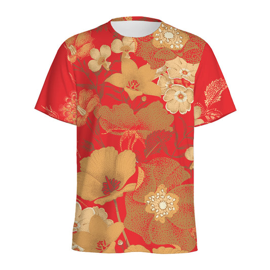 Vintage Chinese Flower Print Men's Sports T-Shirt