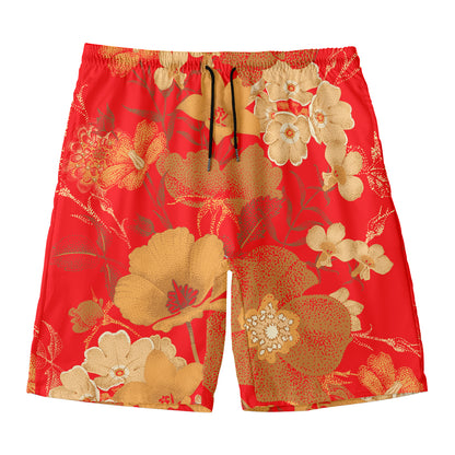 Vintage Chinese Flower Print Men's Swim Trunks