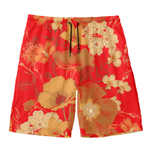 Vintage Chinese Flower Print Men's Swim Trunks
