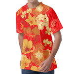 Vintage Chinese Flower Print Men's Velvet T-Shirt