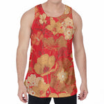 Vintage Chinese Flower Print Men's Velvet Tank Top