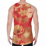 Vintage Chinese Flower Print Men's Velvet Tank Top