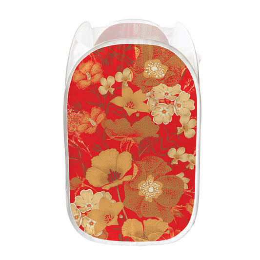 Vintage Chinese Flower Print Mesh Laundry Hamper