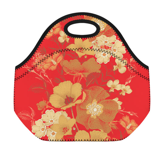 Vintage Chinese Flower Print Neoprene Lunch Bag