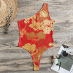 Vintage Chinese Flower Print One Shoulder Bodysuit