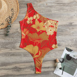 Vintage Chinese Flower Print One Shoulder Bodysuit