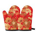 Vintage Chinese Flower Print Oven Mitts