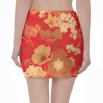 Vintage Chinese Flower Print Pencil Mini Skirt