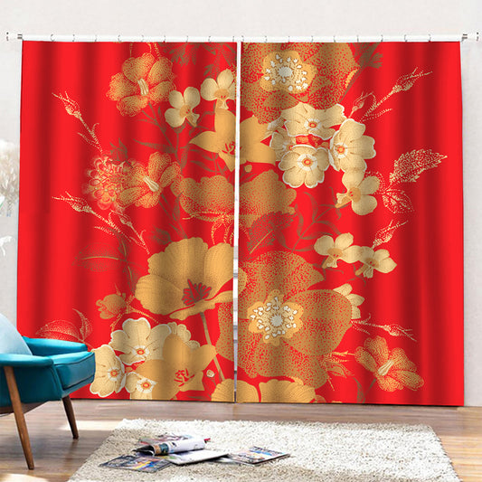 Vintage Chinese Flower Print Pencil Pleat Curtains