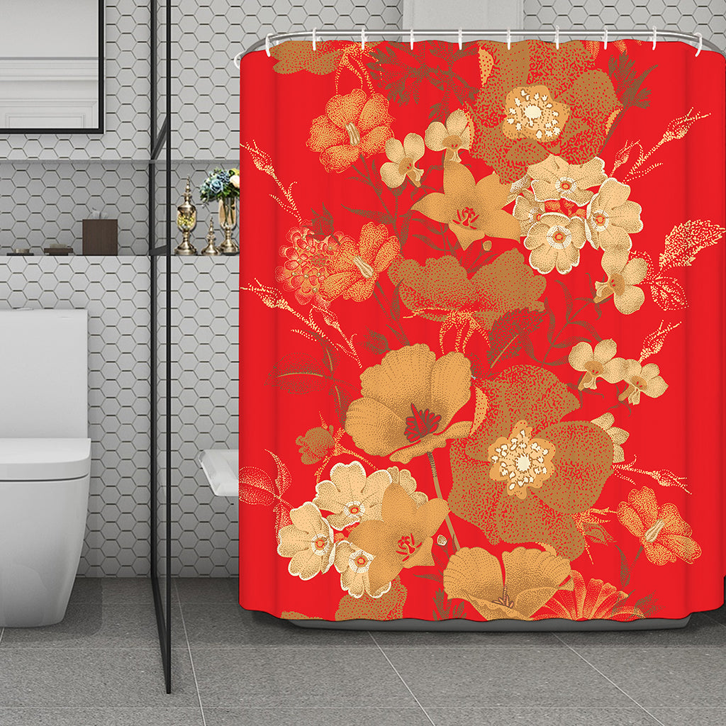 Vintage Chinese Flower Print Polyester Shower Curtain