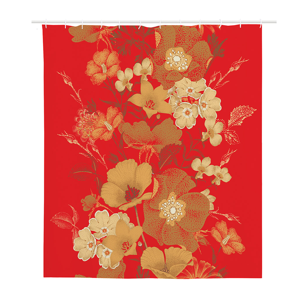 Vintage Chinese Flower Print Polyester Shower Curtain