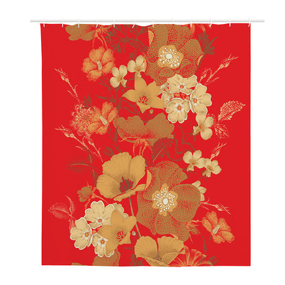 Vintage Chinese Flower Print Polyester Shower Curtain
