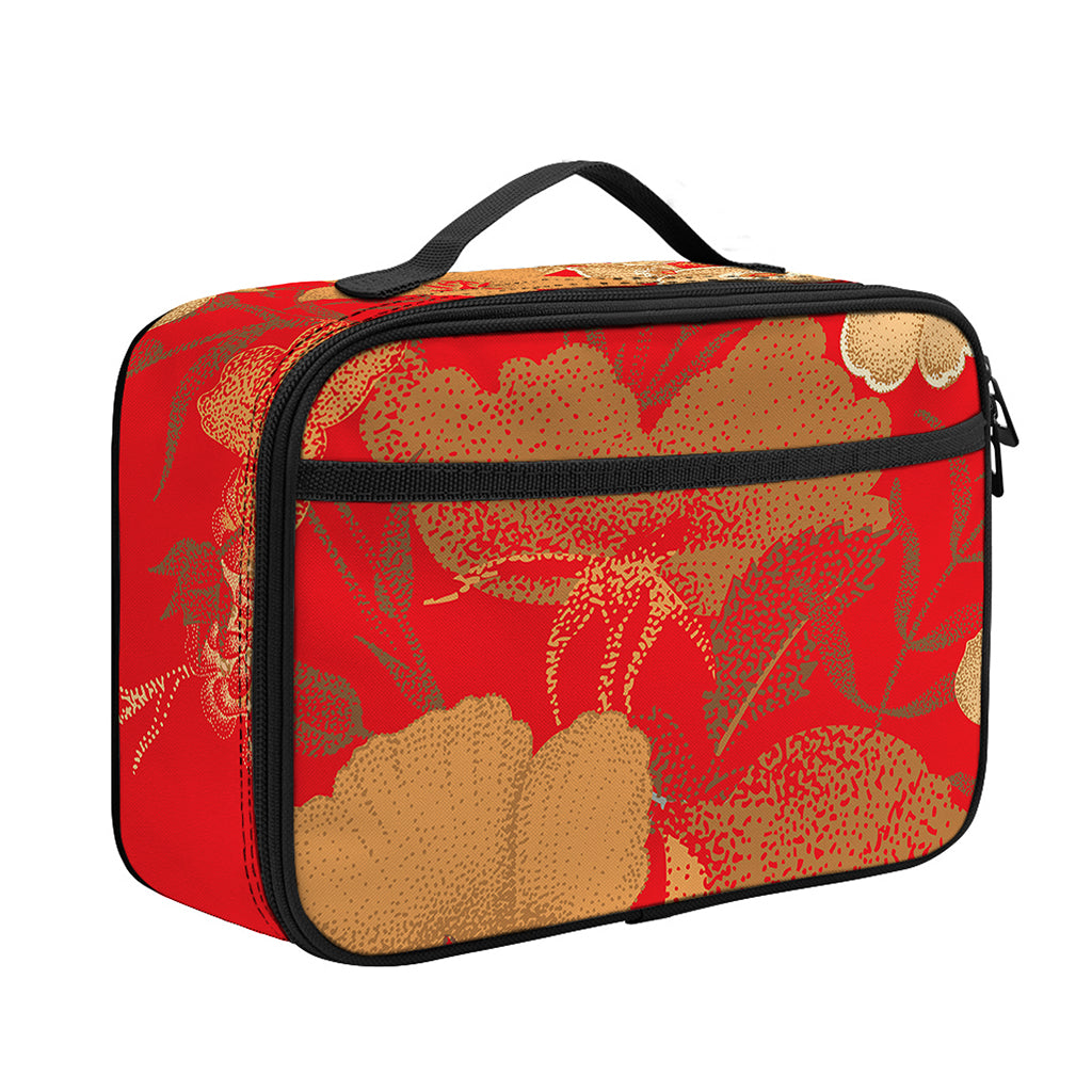 Vintage Chinese Flower Print Portable Lunch Bag
