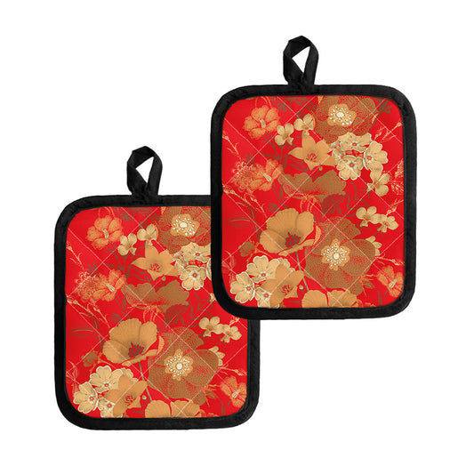 Vintage Chinese Flower Print Pot Holders