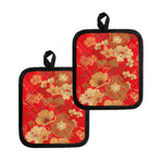 Vintage Chinese Flower Print Pot Holders