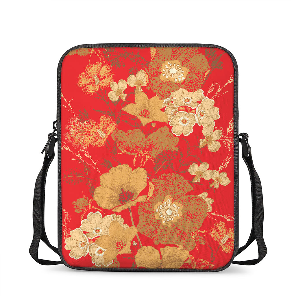 Vintage Chinese Flower Print Rectangular Crossbody Bag
