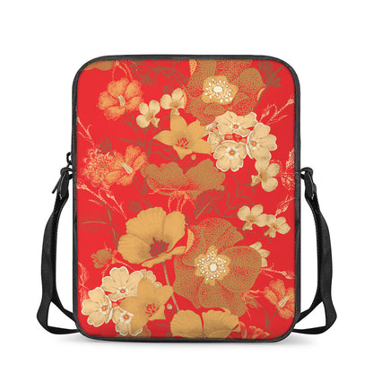 Vintage Chinese Flower Print Rectangular Crossbody Bag