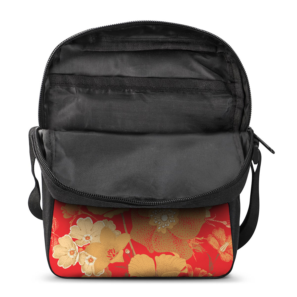 Vintage Chinese Flower Print Rectangular Crossbody Bag