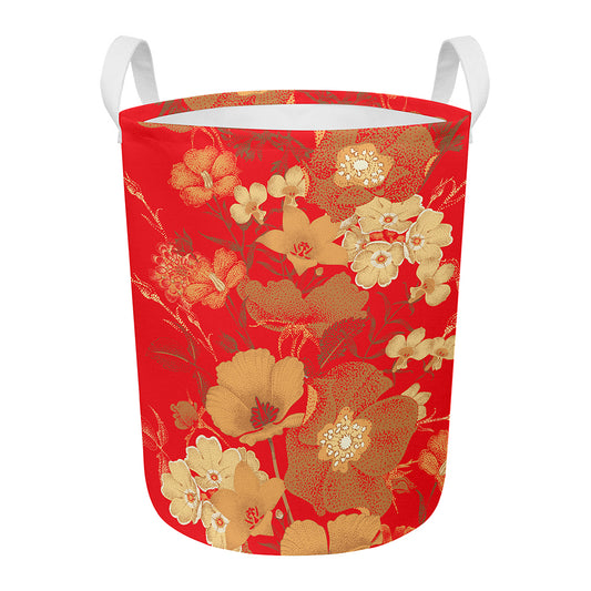 Vintage Chinese Flower Print Round Laundry Basket