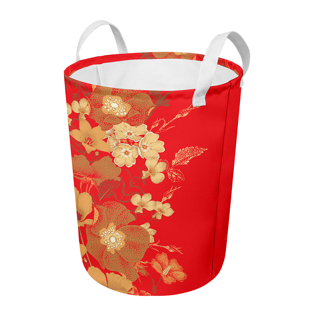 Vintage Chinese Flower Print Round Laundry Basket