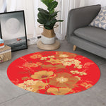 Vintage Chinese Flower Print Round Rug