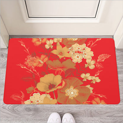 Vintage Chinese Flower Print Rubber Doormat