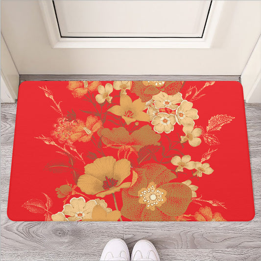 Vintage Chinese Flower Print Rubber Doormat