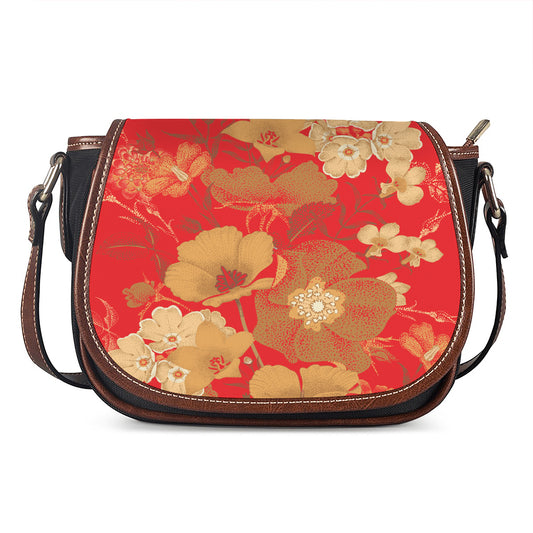 Vintage Chinese Flower Print Saddle Bag