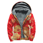 Vintage Chinese Flower Print Sherpa Lined Zip Up Hoodie