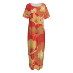 Vintage Chinese Flower Print Short Sleeve Long Nightdress