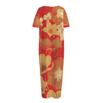 Vintage Chinese Flower Print Short Sleeve Long Nightdress