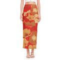Vintage Chinese Flower Print Side Slit Maxi Skirt