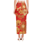 Vintage Chinese Flower Print Side Slit Maxi Skirt