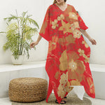 Vintage Chinese Flower Print Silk V-Neck Kaftan Dress