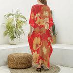 Vintage Chinese Flower Print Silk V-Neck Kaftan Dress