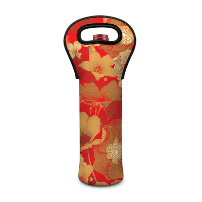 Vintage Chinese Flower Print Single Neoprene Wine Tote