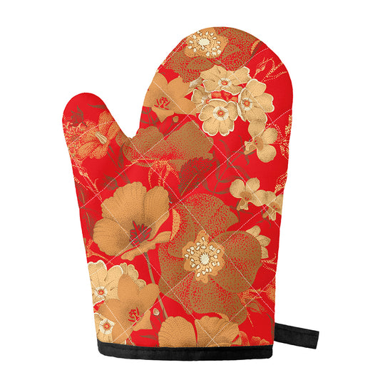 Vintage Chinese Flower Print Single Oven Mitt
