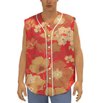 Vintage Chinese Flower Print Sleeveless Baseball Jersey