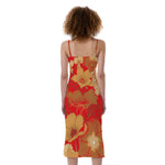 Vintage Chinese Flower Print Slim Fit Midi Cami Dress