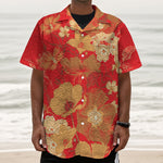 Vintage Chinese Flower Print Textured Short Sleeve Shirt